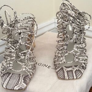 Imagine Vince Camuto Snake Embossed Ankle Wrap Cage Sandal Sz 8.5